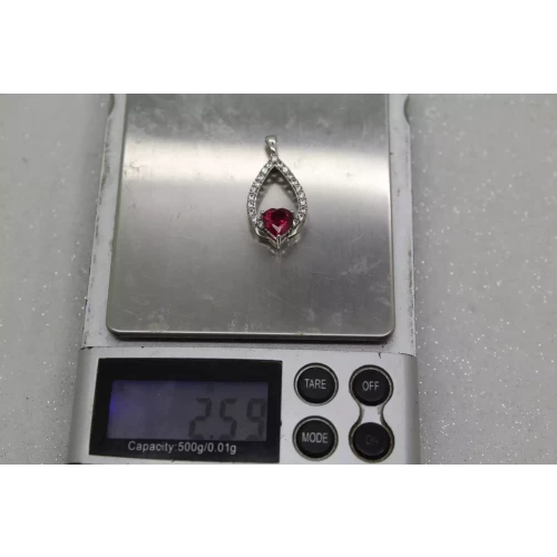 SUN .925 S.S. Lab Created HEART RUBY & WHITE SAPPHIRE TEARDROP