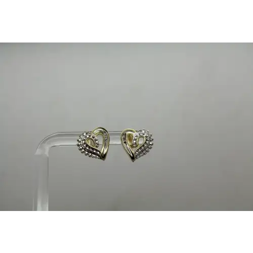SUN gold over .925 S.S. DIAMOND SWIRL OPEN HEART DESIGN STUD earrings