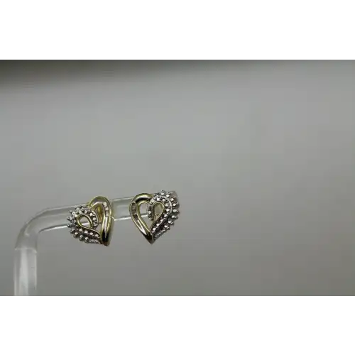 SUN gold over .925 S.S. DIAMOND SWIRL OPEN HEART DESIGN STUD earrings