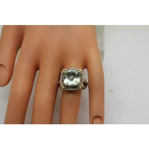 T&C TOWN & COUNTRY .925 S.S. 14k Y.G. AQUAMARINE ring size 7 #