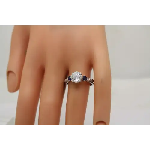 TACORI .925 S.S. CZ & BLUE SAPPHIRE SOLITAIRE w/ acc. ring size 9