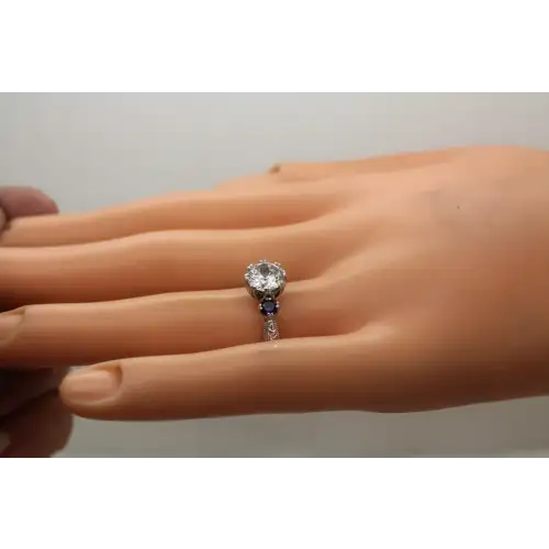 TACORI .925 S.S. CZ & BLUE SAPPHIRE SOLITAIRE w/ acc. ring size 9
