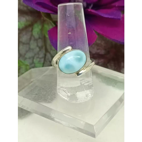 TGGC Blue Laramar Cabochon Bypass Style 925 Sterling Silver Ring Size 8 H* (4)