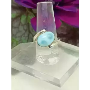 TGGC Blue Laramar Cabochon Bypass Style 925 Sterling Silver Ring Size 8 H* (4)