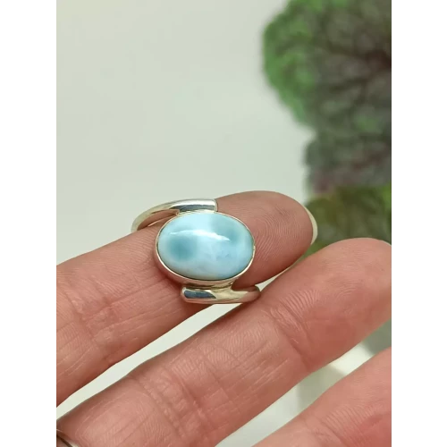 TGGC Blue Laramar Cabochon Bypass Style 925 Sterling Silver Ring Size 8 H* (5)