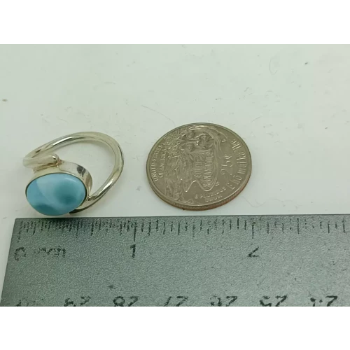 TGGC Blue Laramar Cabochon Bypass Style 925 Sterling Silver Ring Size 8 H*