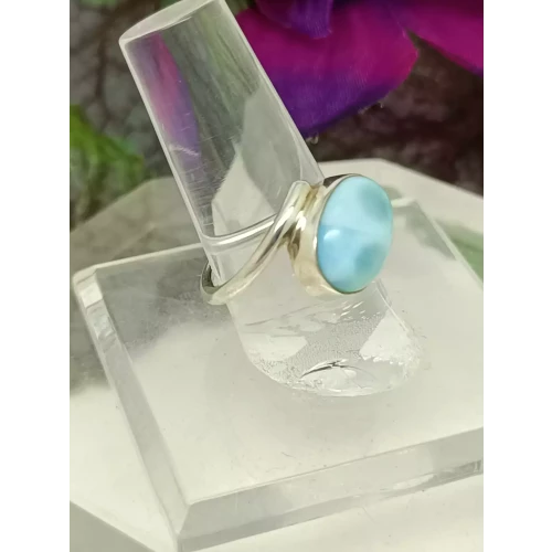 TGGC Blue Laramar Cabochon Bypass Style 925 Sterling Silver Ring Size 8 H* (2)