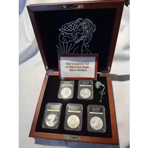 The Complete Set of American Eagle .999 Fine Silver $1 Dollars 5 Coins Wooden Case (2)