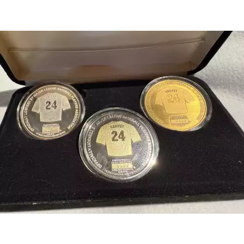 The Highland Mint #24 Ken Griffey Jr. 1.5 oz Fine Silver Bronze 3 Round Set Limited Edition (4)