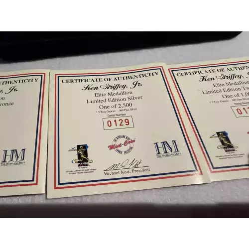 The Highland Mint #24 Ken Griffey Jr. 1.5 oz Fine Silver Bronze 3 Round Set Limited Edition (5)