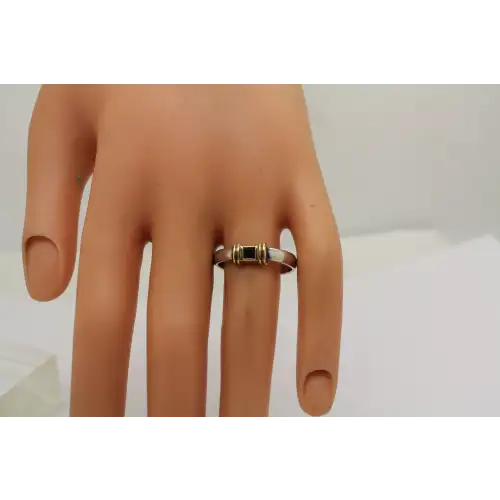 TIFFANY & CO .925 S.S. & 18k Y.G. BLUE SAPPHIRE ring size 9 #