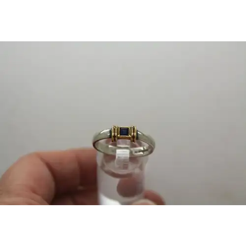 TIFFANY & CO .925 S.S. & 18k Y.G. BLUE SAPPHIRE ring size 9 # (2)