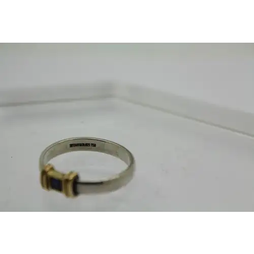 TIFFANY & CO .925 S.S. & 18k Y.G. BLUE SAPPHIRE ring size 9 # (3)