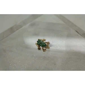 TINY 14k Yellow Gold EMERALD & DIAMOND FROG pin