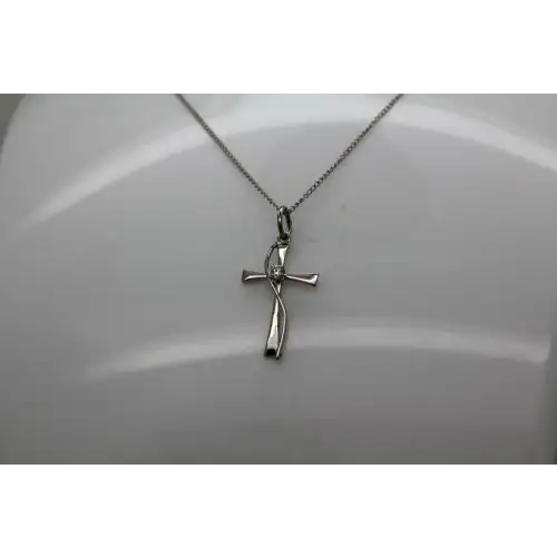TR TRU-KAY .925 S.S. GRACEFUL WRAPPED SILHOUETTE CROSS CZ necklace