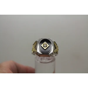 Two Tone .925 S.S. BLACK ONYX EAGLE DESING men's ring size 12