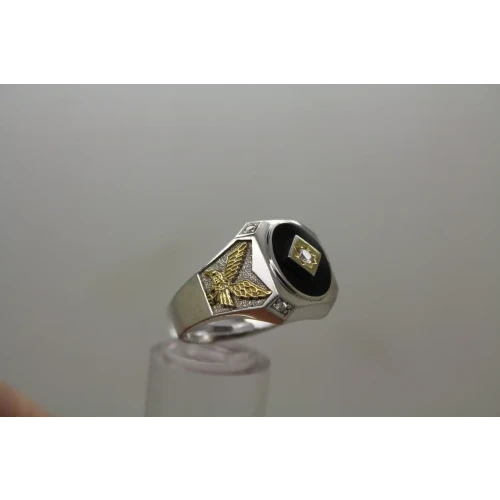 Two Tone .925 S.S. BLACK ONYX EAGLE DESING men's ring size 12