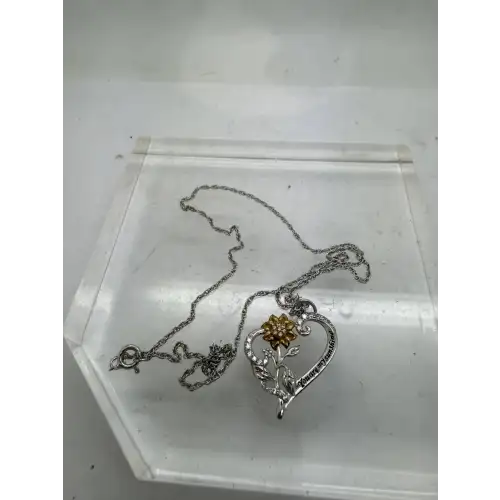 Two Tone .925 S.S. CZ FLOWER HEART YOU ARE MY SUNSHINE necklace 18