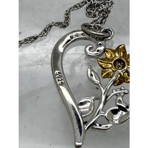 Two Tone .925 S.S. CZ FLOWER HEART YOU ARE MY SUNSHINE necklace 18