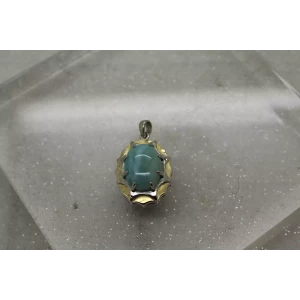 Two Tone .925 S.S. Oval Cut LARIMAR FANCY DESIGN pendant