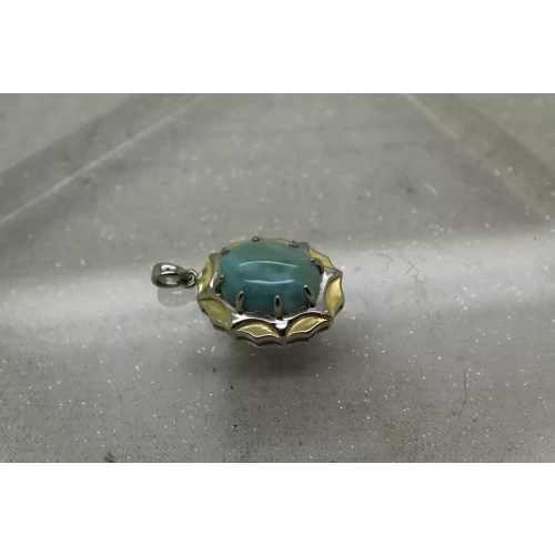 Two Tone .925 S.S. Oval Cut LARIMAR FANCY DESIGN pendant