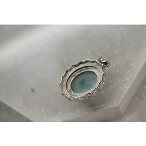 Two Tone .925 S.S. Oval Cut LARIMAR FANCY DESIGN pendant