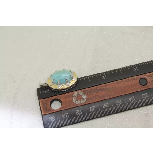 Two Tone .925 S.S. Oval Cut LARIMAR FANCY DESIGN pendant