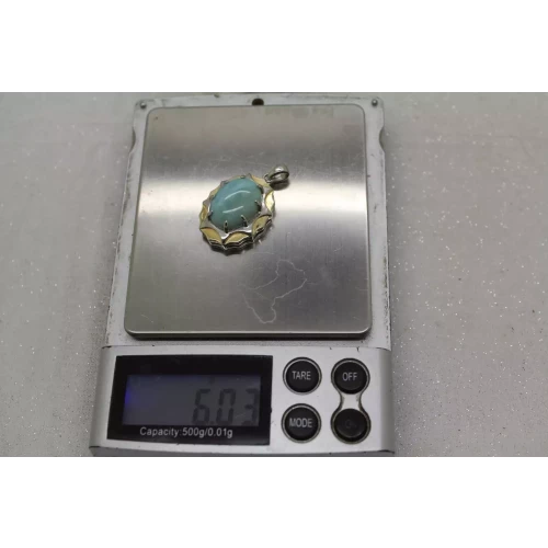 Two Tone .925 S.S. Oval Cut LARIMAR FANCY DESIGN pendant