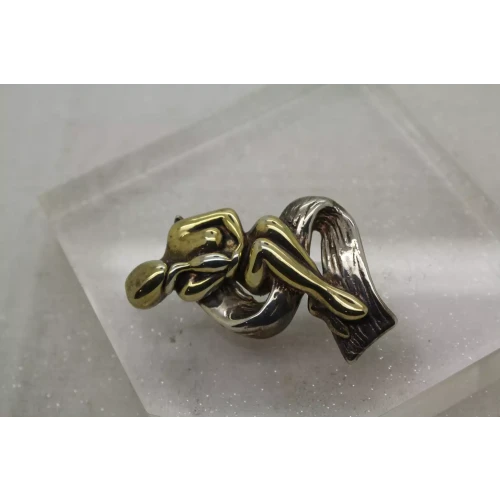 Two Tone .925 S.S. WOMAN NYMPH ART FIGURAL pendant pin