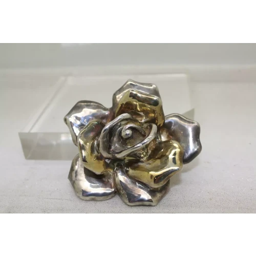 TWO TONE Sterling Silver 3D DIMENSIONAL ROSE FLOWER pendant pin
