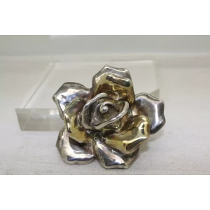 TWO TONE Sterling Silver 3D DIMENSIONAL ROSE FLOWER pendant pin