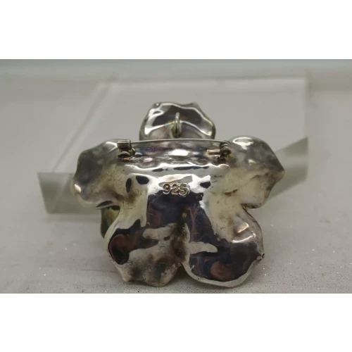 TWO TONE Sterling Silver 3D DIMENSIONAL ROSE FLOWER pendant pin
