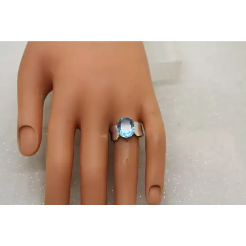 UTC .925 S.S. Large Oval BLUE TOPAZ SOLITAIRE WIDE Band ring size 9