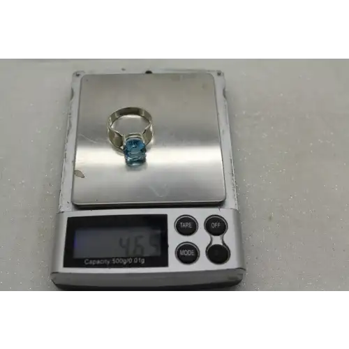 UTC .925 S.S. Large Oval BLUE TOPAZ SOLITAIRE WIDE Band ring size 9