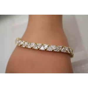 Vermeil .925 S.S. STUNNING TRILLION CUT CLEAR CZ TENNIS bracelet 7 1/2