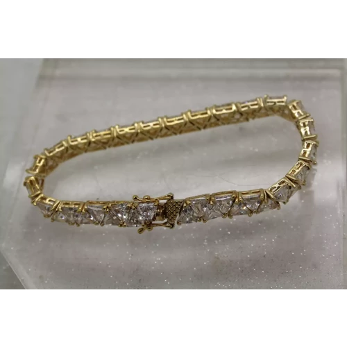 Vermeil .925 S.S. STUNNING TRILLION CUT CLEAR CZ TENNIS bracelet 7 1/2