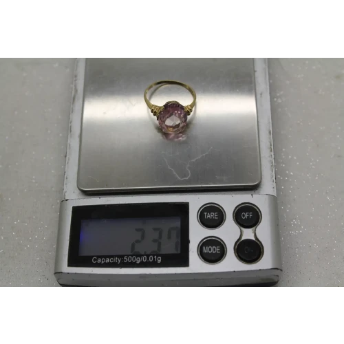 Vintage 10k Y.G. Large Oval Cut PINK TOPAZ SOLITAIRE ring size 6.5