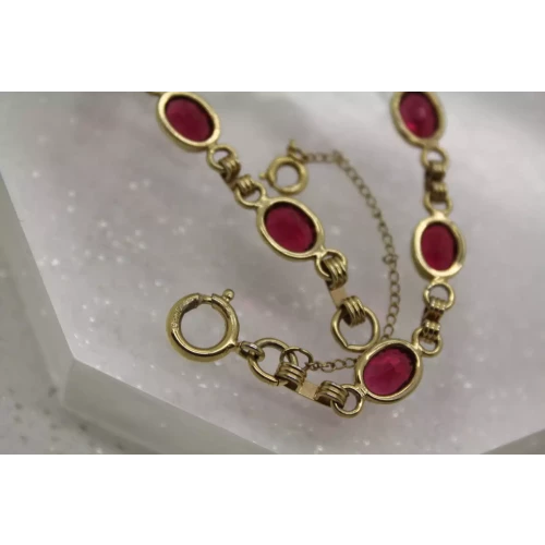 Vintage 1/20 12k gold filled RED STONE OVAL LINK DESIGN bracelet 7