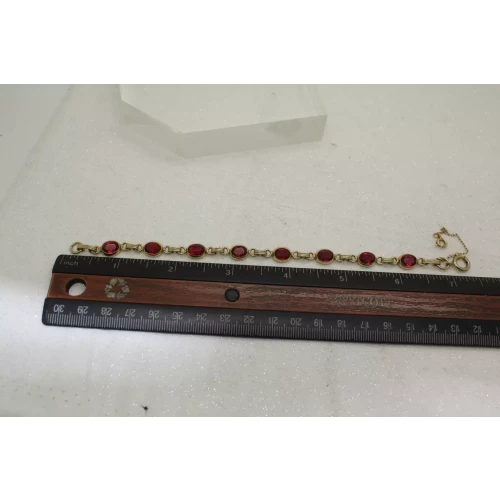 Vintage 1/20 12k gold filled RED STONE OVAL LINK DESIGN bracelet 7