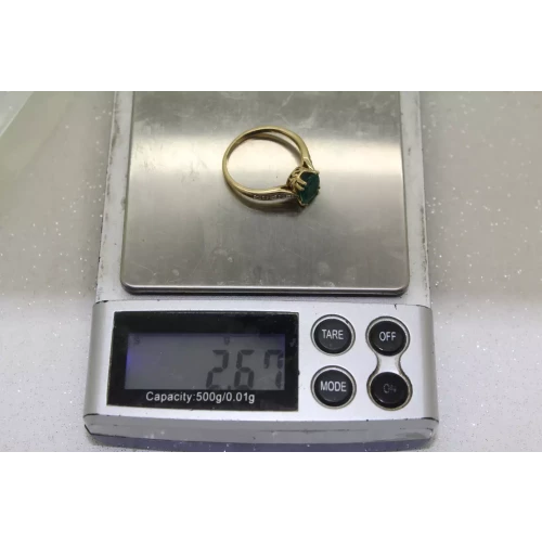 Vintage 14k Yellow Gold EMERALD & DIAMOND SOLITAIRE w/acc. size 7