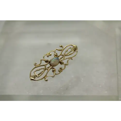 Vintage 14k Yellow Gold OPAL FILIGREE PIN