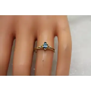 Vintage 14k Y.G. Marquise Cut BLUE DIAMOND SOLITAIRE w/ acc. size 6.5