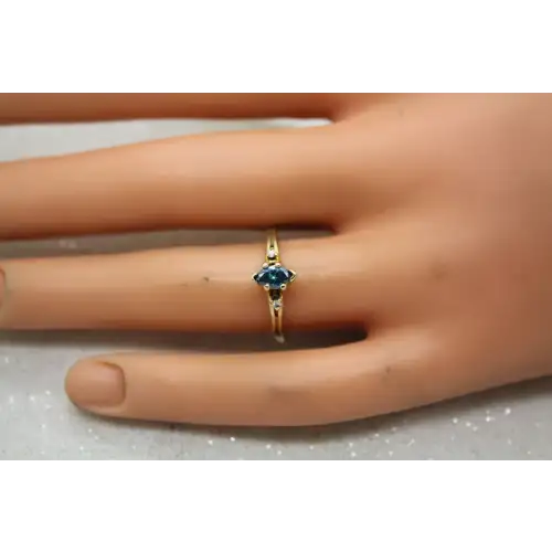 Vintage 14k Y.G. Marquise Cut BLUE DIAMOND SOLITAIRE w/ acc. size 6.5