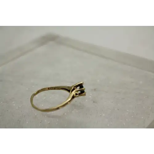 Vintage 14k Y.G. Marquise Cut BLUE DIAMOND SOLITAIRE w/ acc. size 6.5