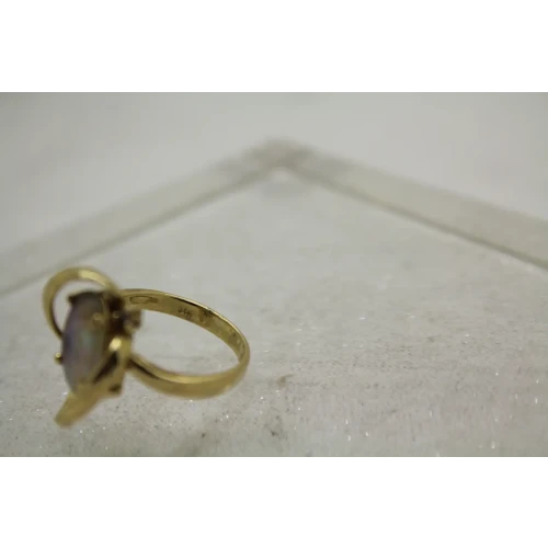 Vintage 14k Y.G. OPAL w/ acc. DIAMOND ABSTRACT DESIGN ring size 6