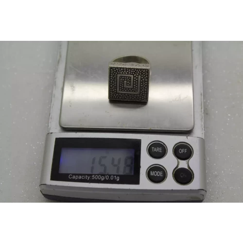 Vintage .925 S.S. DOUBLE SIDED PEBBLE GREEK KEY DESIGN ring sz 7.25