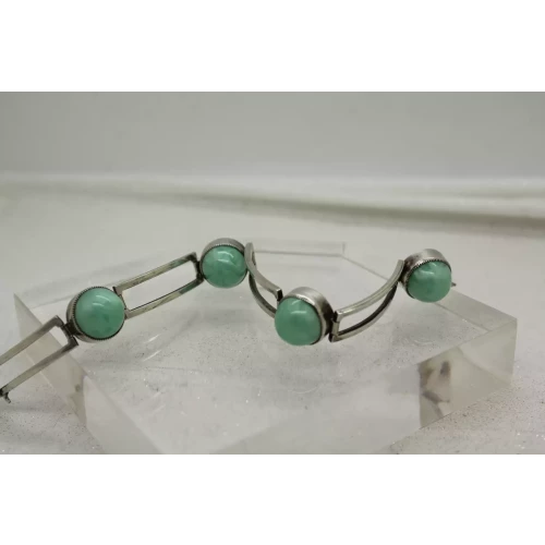 Vintage .925 S.S. OPEN WORK LINK PEARLIZED GREEN GLASS bracelet 7 1/2