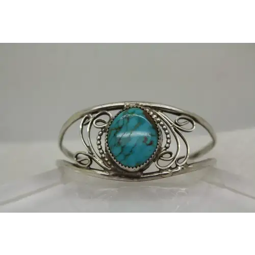 Vintage .925 S.S. OPEN WORK SWIRL DESIGN TURQUOISE CUFF
