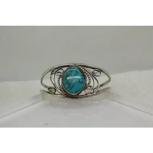 Vintage .925 S.S. OPEN WORK SWIRL DESIGN TURQUOISE CUFF (2)