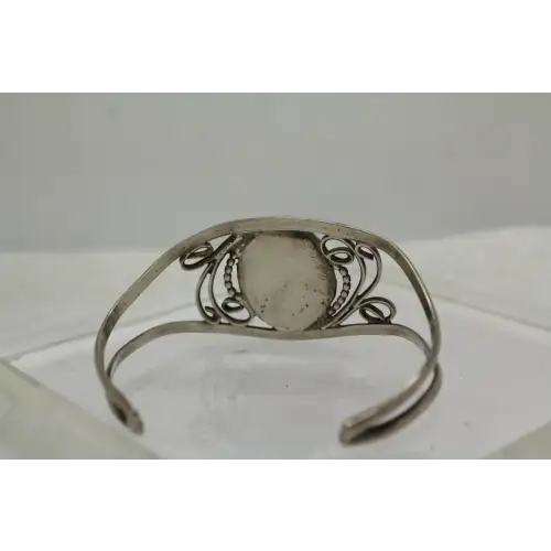 Vintage .925 S.S. OPEN WORK SWIRL DESIGN TURQUOISE CUFF (3)